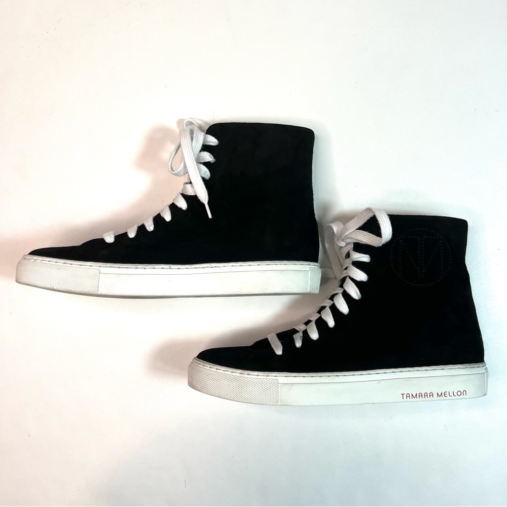 Tamara Mellon THC High Top Black Suede Lace Up Sneakers Size EU 36.5 - US 6.5 - Picture 7 of 14